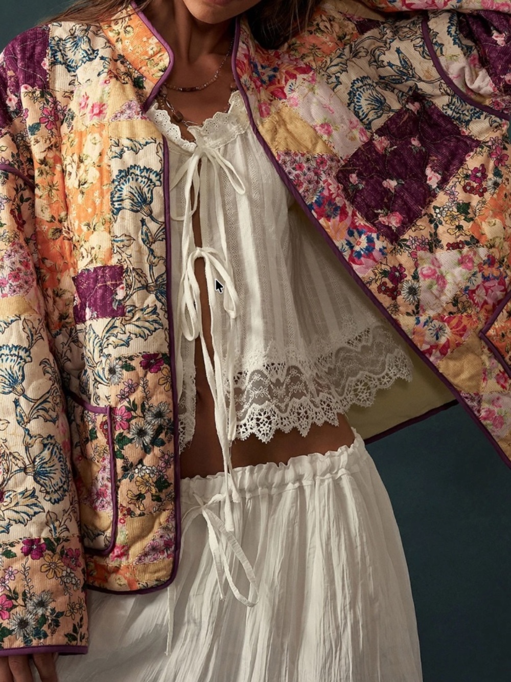 Boho Floral Patchwork Print High Collar Loose Fit Jacket Coat